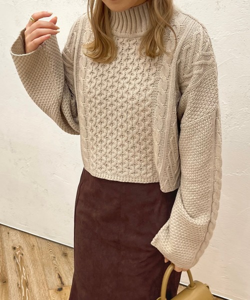 apres jour clair(アプレジュールクレア)の「【apres jour clair】【SETUP可能】ハイネックケーブルショートニット(ニット/セーター・レディース・ブラウン系その他/ライトベージュ・フリー/X-LARGE)」の16枚目の写真