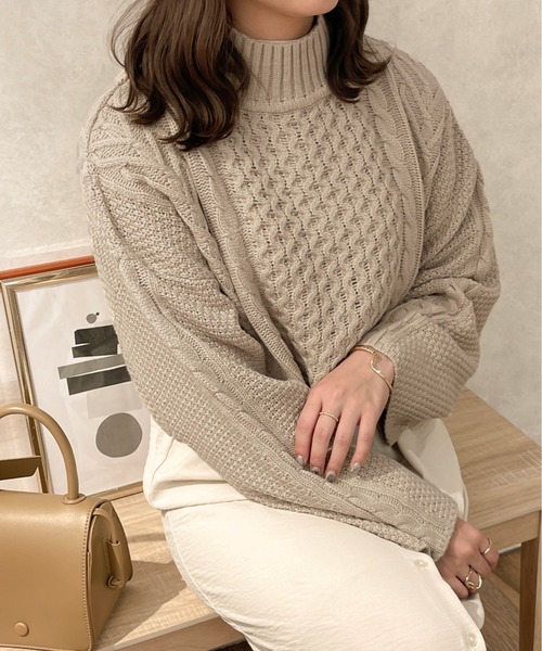 apres jour clair(アプレジュールクレア)の「【apres jour clair】【SETUP可能】ハイネックケーブルショートニット(ニット/セーター・レディース・ブラウン系その他/ライトベージュ・フリー/X-LARGE)」の15枚目の写真