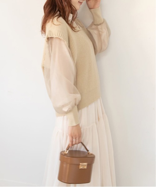 RANDA(ランダ)の「ニットトップスセットシフォンワンピース(ワンピース・レディース・ホワイト/ベージュ/ブラック・FREE)」の5枚目の写真