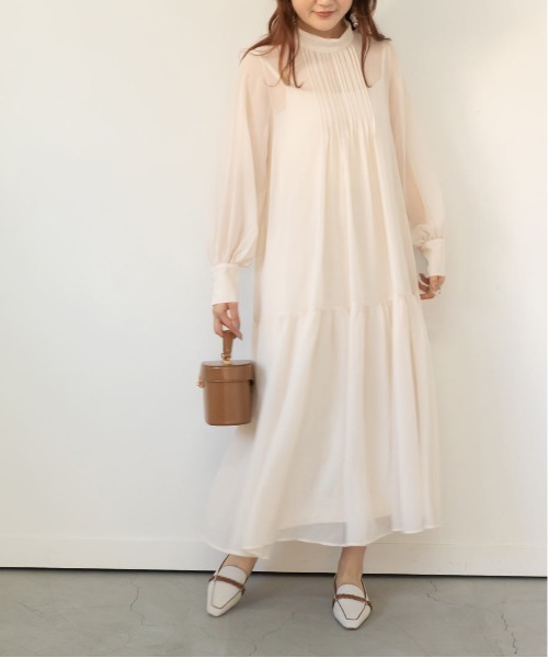 RANDA(ランダ)の「ニットトップスセットシフォンワンピース(ワンピース・レディース・ホワイト/ベージュ/ブラック・FREE)」の6枚目の写真