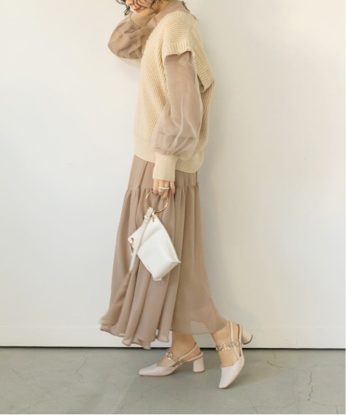 RANDA(ランダ)の「ニットトップスセットシフォンワンピース(ワンピース・レディース・ホワイト/ベージュ/ブラック・FREE)」の11枚目の写真