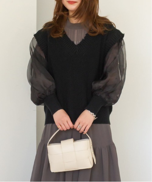 RANDA(ランダ)の「ニットトップスセットシフォンワンピース(ワンピース・レディース・ホワイト/ベージュ/ブラック・FREE)」の8枚目の写真