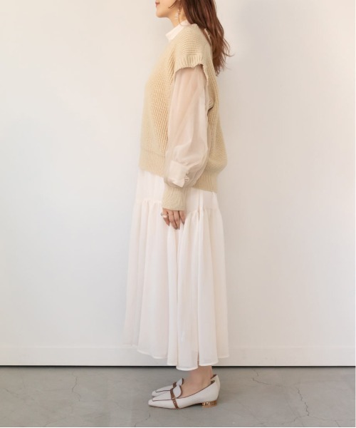 RANDA(ランダ)の「ニットトップスセットシフォンワンピース(ワンピース・レディース・ホワイト/ベージュ/ブラック・FREE)」の13枚目の写真