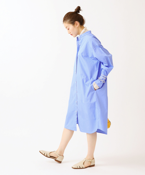 セール】コットンブロード バンドカラーシャツワンピース◇（シャツ