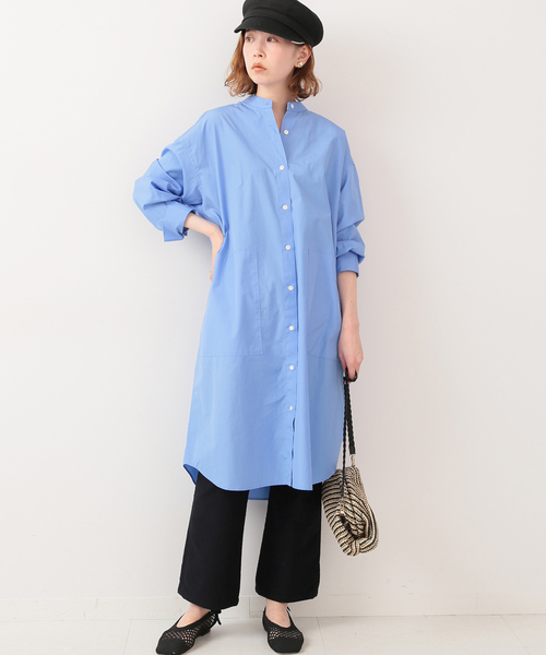 セール】コットンブロード バンドカラーシャツワンピース◇（シャツ