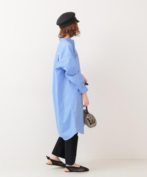 セール】コットンブロード バンドカラーシャツワンピース◇（シャツ