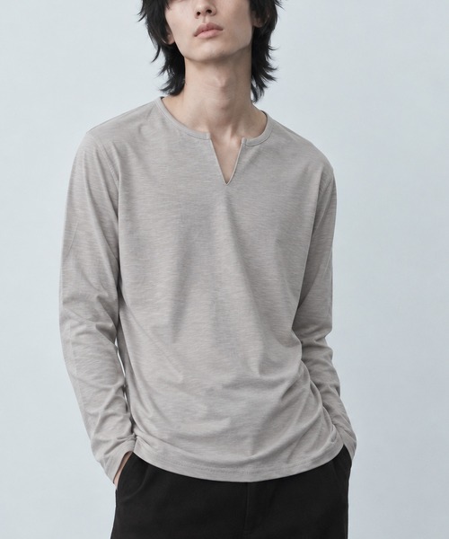 NO WAY(ノーウェイ)の「/Bd/キーネックスラブ天竺カットソー(Tシャツ/カットソー・レディース・ブラック/ネイビー/ライトピンク/ホワイト/グレー/カーキ・X-LARGE/LARGE/MEDIUM)」の4枚目の写真
