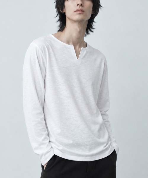 NO WAY(ノーウェイ)の「/Bd/キーネックスラブ天竺カットソー(Tシャツ/カットソー・レディース・ブラック/ネイビー/ライトピンク/ホワイト/グレー/カーキ・X-LARGE/LARGE/MEDIUM)」の2枚目の写真