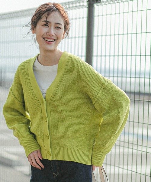 GLOBAL WORK（グローバルワーク）の「洗えるアゼショートカーディガン/265448（カーディガン/ボレロ・レディース・グリーン系その他3/オフホワイト/ブラック/ピンク系その他3・LARGE/MEDIUM）」の3枚目の写真