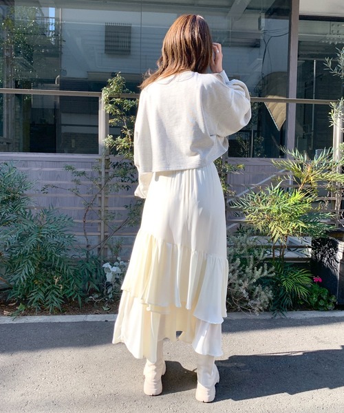OLIVE des OLIVE(オリーブデオリーブ)の「ランダムティアードスカート(スカート・レディース・オフホワイト/ライム/グレイッシュベージュ・FREE)」の6枚目の写真