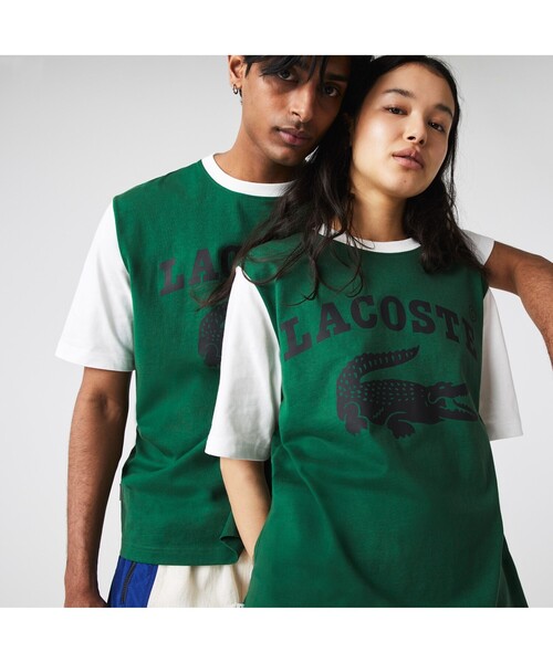 LACOSTE L!VE(ラコステライブ)の「ラコステライブ スリーブ切り替えボーダーTシャツ(Tシャツ/カットソー・メンズ・グリーン/ライトブルー・S/M/L/XS)」の2枚目の写真