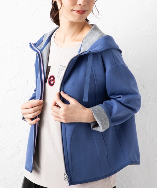 aunt lily(アントリリー)の「ダンボールニット フーディブルゾン | パーカー ジップアップ(ブルゾン・レディース・ライトグレー/ブラック/カーキ/グレイッシュブルー・LL/3L/M/L/S)」の8枚目の写真