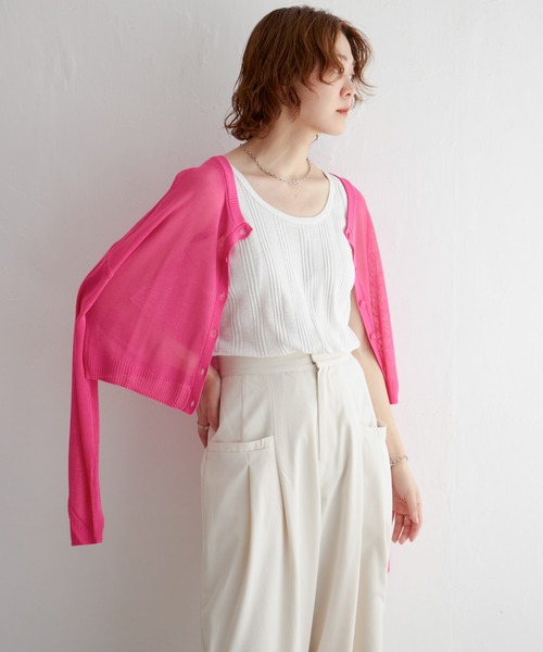 notch.（ノッチ）の「シアーカラー２WAYショートカーデ（カーディガン/ボレロ・レディース・ブラック/グリーン/ライム/ブルー/ライトブルー/ピンク/オレンジ/オフホワイト/イエロー/ブラウン・M）」の9枚目の写真