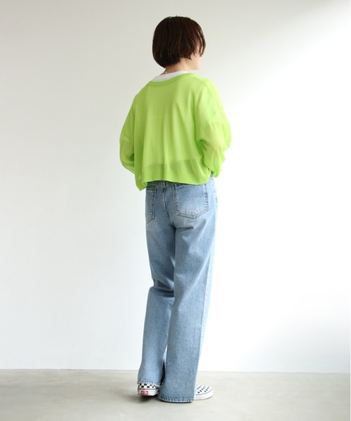 notch.（ノッチ）の「シアーカラー２WAYショートカーデ（カーディガン/ボレロ・レディース・ブラック/グリーン/ライム/ブルー/ライトブルー/ピンク/オレンジ/オフホワイト/イエロー/ブラウン・M）」の14枚目の写真