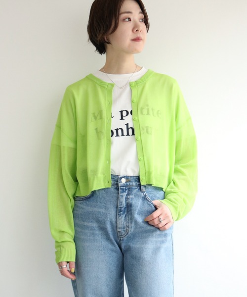 notch.（ノッチ）の「シアーカラー２WAYショートカーデ（カーディガン/ボレロ・レディース・ブラック/グリーン/ライム/ブルー/ライトブルー/ピンク/オレンジ/オフホワイト/イエロー/ブラウン・M）」の11枚目の写真