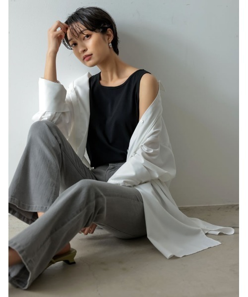 Re:EDIT（リエディ）の「ベーシックコットンタンクトップ（タンクトップ・レディース・オフホワイト/ブラック/グレイッシュベージュ・LARGE/MEDIUM）」の5枚目の写真