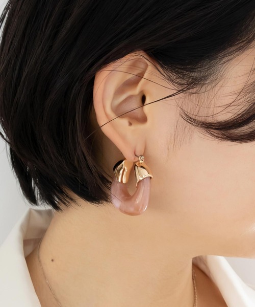 RANDA(ランダ)の「チャンキーアクリルフープピアス(ピアス(両耳用)・レディース・クリア/ピンク・FREE)」の1枚目の写真