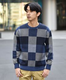 ブランド古着 メンズのニット セーター ブルー ネイビー 青色系 チェック柄 古着通販 Zozoused
