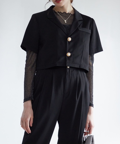3piecesジャケット＆パンツセットアップドレス ブラック エトル etoll. 3 pieces ジャケット＆パンツ セットアップドレス