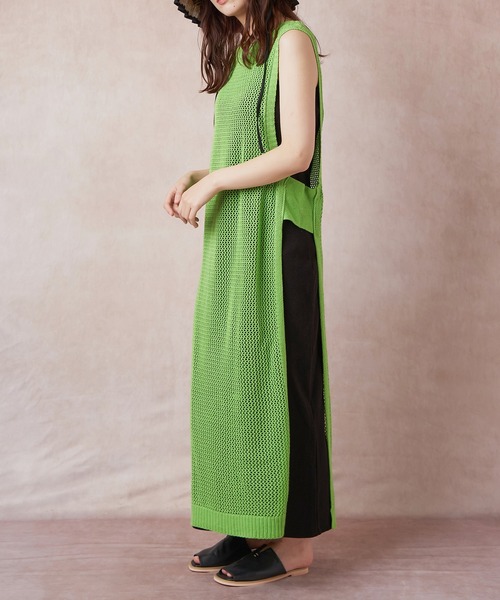 Chicwish◆サイドスリット◆配色◆ニット◆ワンピース[送料込] バイカラーフロントスリットニットワンピース【8a-831-02974】