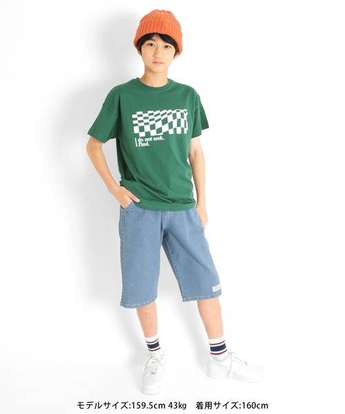 GLAZOS（グラソス）の「接触冷感デニム・ワイドハーフパンツ（デニムパンツ・キッズ・ライトブルー/ブルー・130cm/140cm/150cm/160cm/170cm）」の3枚目の写真