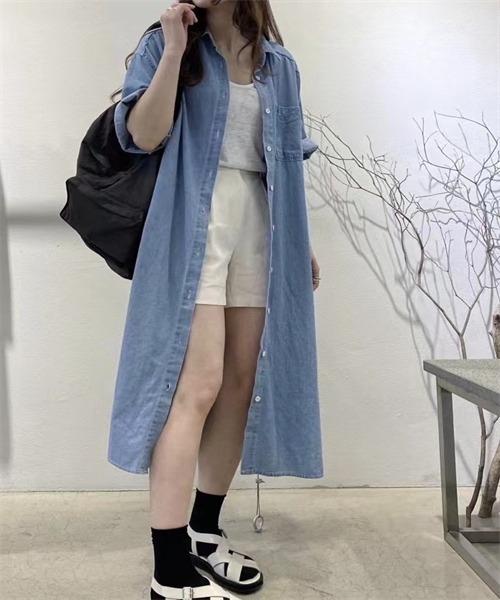 Dream garden（ドリームガーデン）の「デニムシャツワンピース（シャツワンピース・レディース・ブルー・S/M/L/XL）」の9枚目の写真