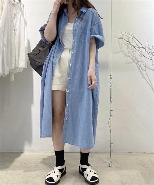 Dream garden（ドリームガーデン）の「デニムシャツワンピース（シャツワンピース・レディース・ブルー・S/M/L/XL）」の10枚目の写真