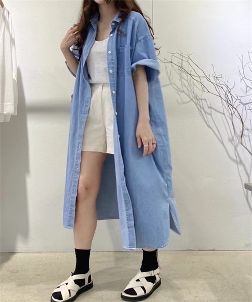 Dream garden（ドリームガーデン）の「デニムシャツワンピース（シャツワンピース・レディース・ブルー・S/M/L/XL）」の8枚目の写真