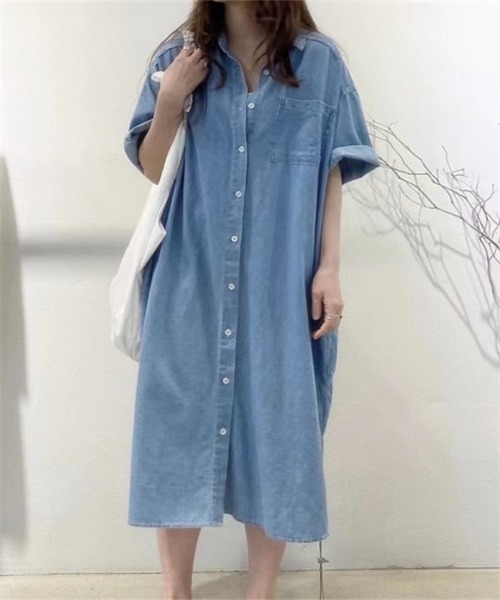 Dream garden（ドリームガーデン）の「デニムシャツワンピース（シャツワンピース・レディース・ブルー・S/M/L/XL）」の4枚目の写真