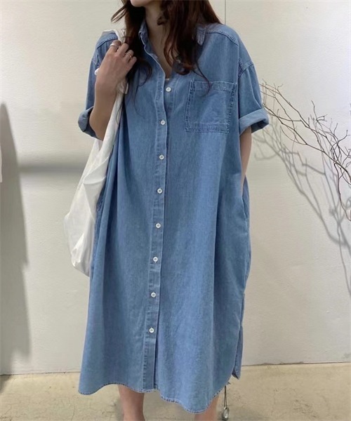 Dream garden（ドリームガーデン）の「デニムシャツワンピース（シャツワンピース・レディース・ブルー・S/M/L/XL）」の13枚目の写真