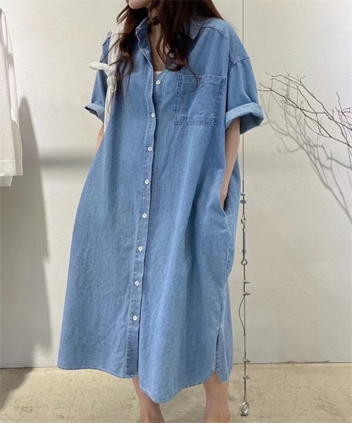 Dream garden（ドリームガーデン）の「デニムシャツワンピース（シャツワンピース・レディース・ブルー・S/M/L/XL）」の12枚目の写真