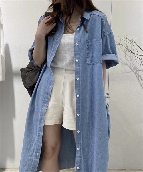 Dream garden（ドリームガーデン）の「デニムシャツワンピース（シャツワンピース・レディース・ブルー・S/M/L/XL）」の7枚目の写真