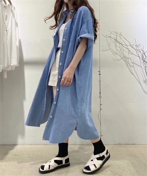 Dream garden（ドリームガーデン）の「デニムシャツワンピース（シャツワンピース・レディース・ブルー・S/M/L/XL）」の6枚目の写真