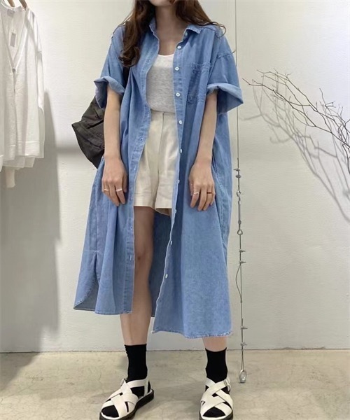 Dream garden（ドリームガーデン）の「デニムシャツワンピース（シャツワンピース・レディース・ブルー・S/M/L/XL）」の11枚目の写真
