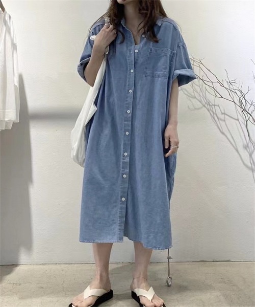 Dream garden（ドリームガーデン）の「デニムシャツワンピース（シャツワンピース・レディース・ブルー・S/M/L/XL）」の3枚目の写真