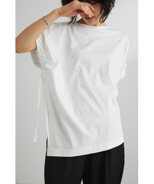 STYLEMIXER(スタイルミキサー)の「アームギャザーT(Tシャツ/カットソー・レディース・ブラック/サックスブルー/ホワイト・FREE)」の2枚目の写真