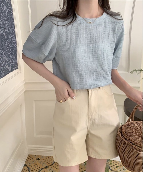 ibeul_（イベール）の「ワッフル半袖パフスリーブトップス（Tシャツ/カットソー・レディース・オリーブ/ピンク/ブルー/アイボリー・FREE）」の22枚目の写真