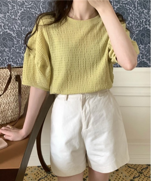 ibeul_（イベール）の「ワッフル半袖パフスリーブトップス（Tシャツ/カットソー・レディース・オリーブ/ピンク/ブルー/アイボリー・FREE）」の21枚目の写真