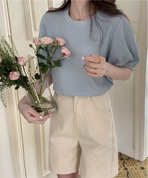 ibeul_（イベール）の「ワッフル半袖パフスリーブトップス（Tシャツ/カットソー・レディース・オリーブ/ピンク/ブルー/アイボリー・FREE）」の19枚目の写真