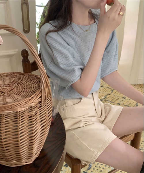 ibeul_（イベール）の「ワッフル半袖パフスリーブトップス（Tシャツ/カットソー・レディース・オリーブ/ピンク/ブルー/アイボリー・FREE）」の17枚目の写真