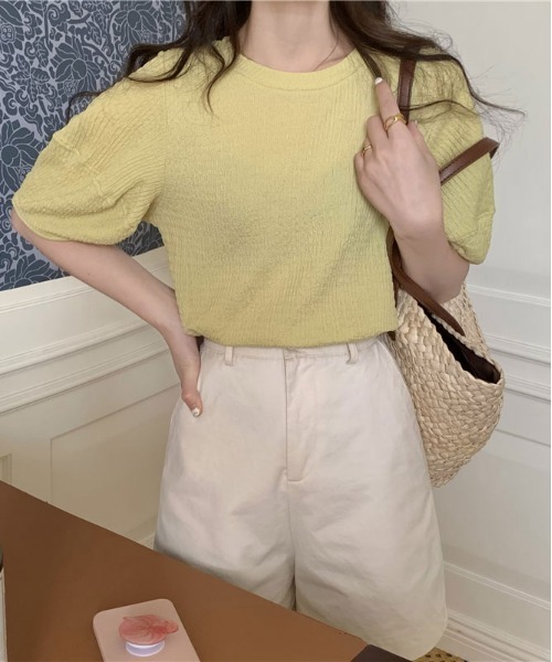 ibeul_（イベール）の「ワッフル半袖パフスリーブトップス（Tシャツ/カットソー・レディース・オリーブ/ピンク/ブルー/アイボリー・FREE）」の10枚目の写真