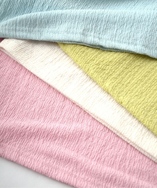 ibeul_（イベール）の「ワッフル半袖パフスリーブトップス（Tシャツ/カットソー・レディース・オリーブ/ピンク/ブルー/アイボリー・FREE）」の5枚目の写真