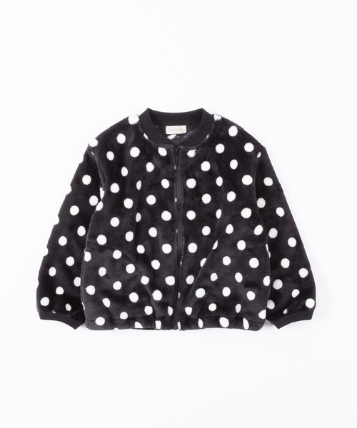 trois lapins kp(トロワラパンケーピー)の「ドット柄シャギーフリースジャケット(140~150)(ブルゾン・キッズ・ブラック/キナリ・140cm/150cm)」の2枚目の写真