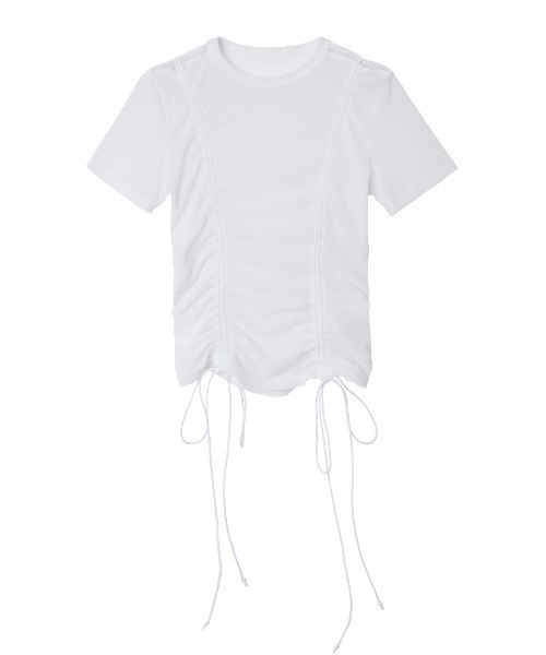 ショルダーカットアウトドロストTee ルシェルブルー LE CIEL BLEU♡ショルダーカットアウト ドローストTeeルシェル