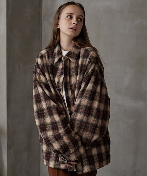 GOODENOUGH オンブレ　タータンチェック柄　中綿ウールブルゾン GOODENOUGH オンブレタータンチェック柄中綿ウールブルゾン