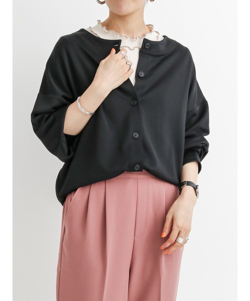 Samansa Mos2 blue(サマンサモスモスブルー)の「前後2wayカットカーディガン【セットアップ可】(カーディガン/ボレロ・レディース・ブラック/ブラウン/グレー/グリーン・フリ-)」の2枚目の写真