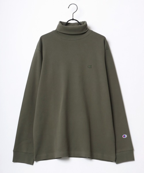 Champion(チャンピオン)の「Champion/チャンピオン スムース ワンポイント刺繍 タートルネック ロングスリーブTシャツ(Tシャツ/カットソー・メンズ・ブラック/オフホワイト/オリーブ/チャコール・M/L/XL)」の8枚目の写真
