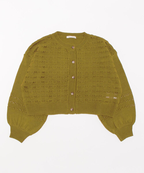 ehka sopo(エヘカソポ)の「透かし編みクルーネックカーディガン(カーディガン/ボレロ・レディース・ブラウン/グリーン/キナリ・フリ-)」の3枚目の写真