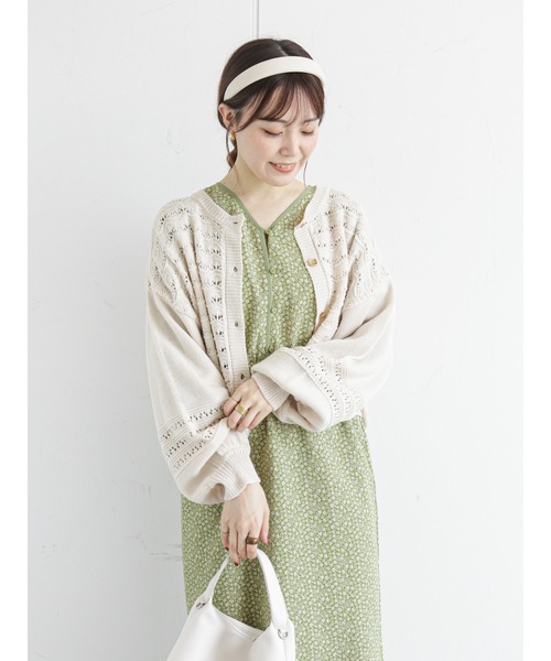 ehka sopo(エヘカソポ)の「透かし編みクルーネックカーディガン(カーディガン/ボレロ・レディース・ブラウン/グリーン/キナリ・フリ-)」の14枚目の写真