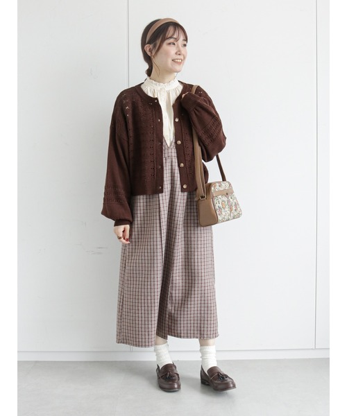 ehka sopo(エヘカソポ)の「透かし編みクルーネックカーディガン(カーディガン/ボレロ・レディース・ブラウン/グリーン/キナリ・フリ-)」の5枚目の写真